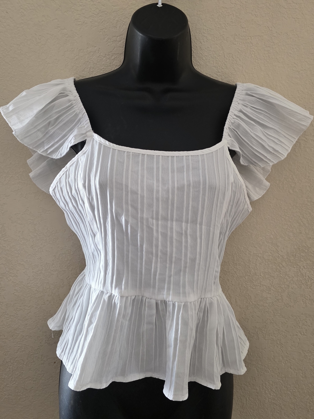 SHEIN White Ruffled Peplum Square-Neck Top